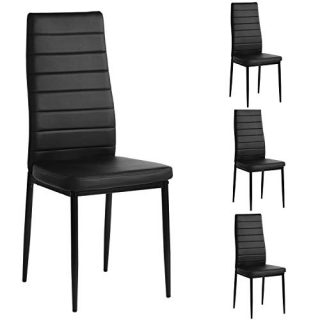 Aingoo PU Leather Dining Chairs Set of 4, Modern Kitchen Chair with Ergonomic Curved Back and Steel Frame,Black