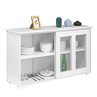 Sideboard Buffet Storage Cabinet, KINGSO Kitchen Storage Cabinets with Shelves and Doors, Stackable Liquor Cabinet for Kitchen Dining Room Furniture Cupboard Console Table (Antique White)