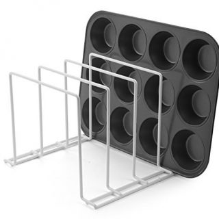 Stock Your Home Large Rust-Free Durable Coated Steel Bakeware Organizer - Kitchen Cookware Rack for Dinnerware, Bakeware, Cookware, Cutting Boards, Pot, Pan Lids (White, 2 Pack)