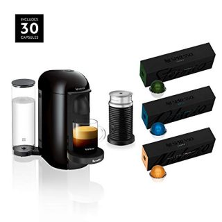 Nespresso VertuoPlus Coffee and Espresso Maker by Breville with Aeroccino, Ink Black AND BEST SELLING COFFEES INCLUDED