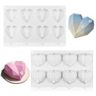 JOERSH Silicone Diamond Heart Mold,2pcs 3D Love Heart Shaped Chocolate Mold Tray Reusable for Chocolate,Mousse Cake Baking, Dessert, Candy,Pastry,Soap