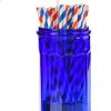 HOME-X Cobalt Blue Glass Straw Dispenser, Straw Holder - Image 2