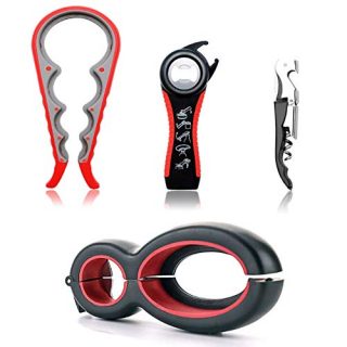 Luckindom Bottle Opener, Can and Jar Openers, Multifunctional Kitchen Gripper Tool Set, Lid Seal Remover, Easy to Use For Weak Hand, Women, Children, Seniors and Arthritis Sufferers, Pack of 4 (Black)