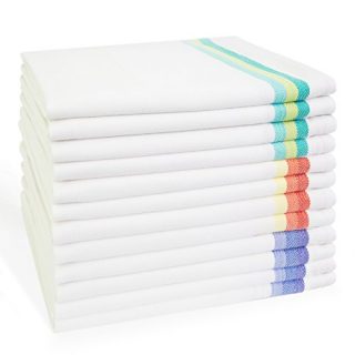 Harringdons Kitchen Dish Towels Set of 12-Tea Towels 100% Cotton. Large Dish Cloths 28"x20" Soft and Absorbent. White with Blue, Green and red Stripes, 4 of Each. There's no Substitute for Quality