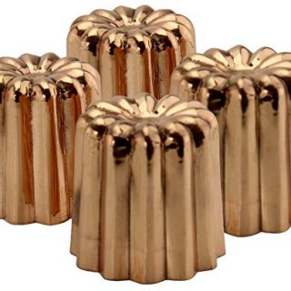 Darware Copper Canelé Pastry Molds (4-Pack); 2-Inch Bordeaux French Custard Cannele Cake Traditional Pastry Baking Molds with Heat-Conducting Copper