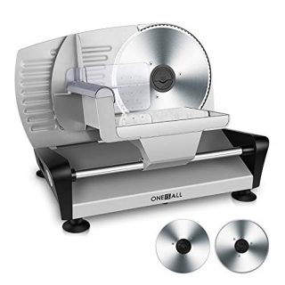 Meat Slicers Electric, Food Deli Slicers with Two 7.5” Serrated Stainless Steel Blade Upgrade Precisely Cuts Meat, Cheese, Bread, Fruit & Veggies, Adjustable Thickness Dial, Non-Slip Feet (2 Blade)