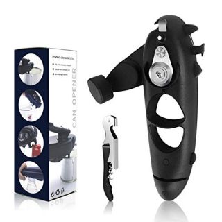 Can Opener Manual 8 in 1 Multifunctional Smooth Edge Can Openers Prime for Seniors with Arthritis Swing Away Can Opener with A Corkscrew Wine Openers The Latest Kitchen aid Utensils Accessories (Black