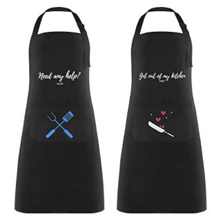 Lemecima Aprons with Pockets Kitchen Apron Set Couple Apron Waterproof Adjustable Shoulder Boyfriend, Girlfriend or Any Friend Master Chef Apron