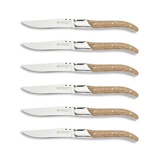 [Set of 6]Steak Knives, Hailingshan Stainless Steel Straight Blade Sharp Premium Gift Boxed Dishwasher Safe Mirror Polishing Table Dinner Cutlery Flatware Laguiole Steak Knives 22cm-Oak Wood Handle