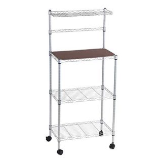 Kitchen Storage Shelves, 3-Tier Premium Metal Kitchen Baker's Rack Wire Shelving Unit with 4 Detachable Wheels Microwave Oven Stand Multifunctional Cooking Utensils Holder 21.6" L x 13" W x 48" H