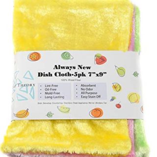 EasyTheory Free of Stain and Grease, Odor Delaying, Thick Absorbent Wood Fiber Dish Towels Cloths, All Purpose for Kitchen and House, Washing Dishes, Wiping Window and Car, Set of 5 (7X9, Multicolor)