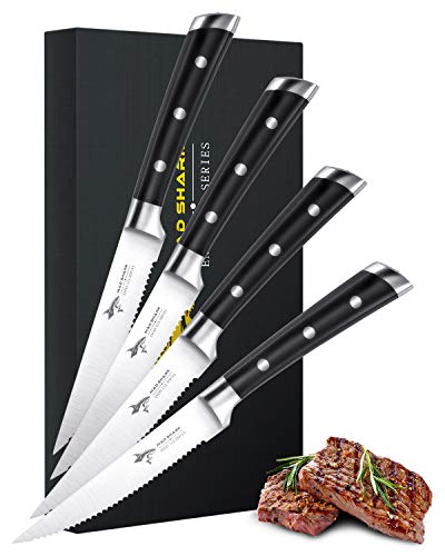 Steak Knives - MAD SHARK 4.5 inch steak knife set of 4, Best Quality German High Carbon Stainless with Ergonomic Handle, Best Choice for Home Kitchen and Dinner Table