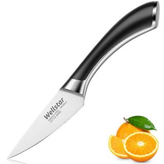 Paring Knife, WELLSTAR 3.5 Inch Fine Edge Fruit Peeling Knife with Super Sharp German Stainless Steel Forged Blade and Full Tang Handle, C-Style Series
