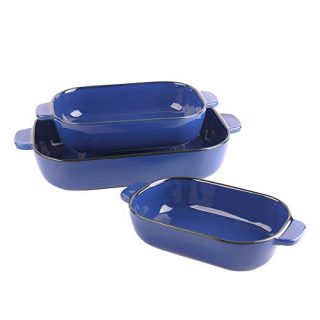 Kvv Ceramic Bakeware Set of 3 Piece Retangular Baking Pan,Baking Dishes, Lasagna Pans for Cooking, Kitchen, Cake Dinner, Banquet and Daily Use, 13 x 9 Inches (Blue)