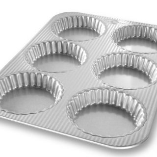 USA Pan Bakeware Aluminized Steel Mini Fluted Tart Pan, 6-Well