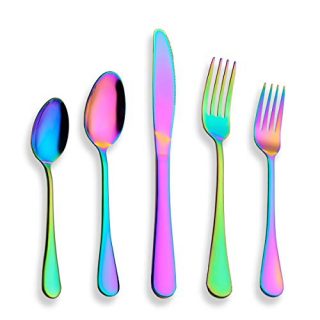 Berglander Flatware Set 20 Piece, Stainless Steel With Titanium Colorful Plated, Multicolor Flatware Set, Silverware, Rainbow Color Cutlery Set Service For 4