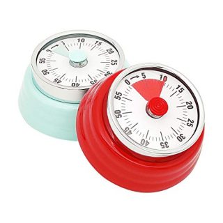 WAYOFEE 2 Pack Kitchen Timer Mechanical Countdown Reminder Magnetic Cooking Timer with Loud Alarm (No Battery Required,Two-Color) (Red and Green)