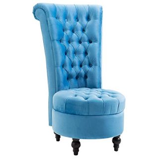 HOMCOM Retro High Back Armless Chair Living Room Furniture Upholstered Tufted Royal Accent Seat, Bright Blue