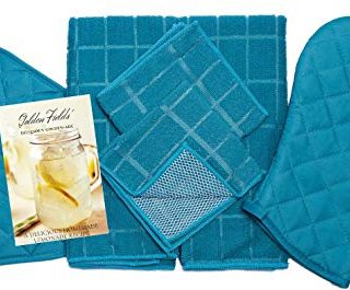 Home Collection 8 Piece Kitchen Towel Set with Dish Towels, Pot Holders, Oven Mitt, and Microfiber Scrubbing Dishcloths Bundle (Turquoise)