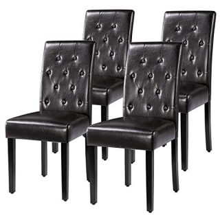Yaheetech Dining Chairs with Waterproof leather Surface and Rubber Wood Legs Modern Style Tufted for Kitchen Living Room Bedroom lounge, Set of 4, Brown
