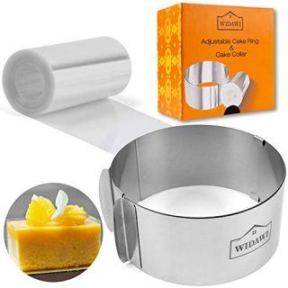 Adjustable Mousse Mold Cake Ring - 6 to 12 Inch with Collar Acetate 1 Roll 4 x 394Inch Stainless Steel Round Cake Mould in the kitchen for Baking Chocolate Dessert Biscuits Food by Pastry Cooking Tool