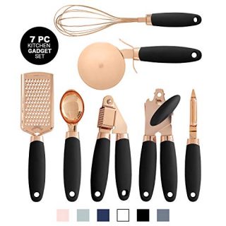 COOK With COLOR 7 Pc Kitchen Gadget Set Copper Coated Stainless Steel Utensils with Soft Touch Black Handles …