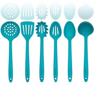Aqua Sky Silicone Cooking Utensils Set – Sturdy Steel Inner Core – Spatula, Mixing & Slotted Spoon, Ladle, Pasta Server, Drainer – Heat Resistant Kitchen Tools - Bonus Recipe Ebook