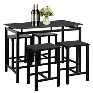 Henf Elegant Dining Room Table Set, Black Counter Height Table with 4 Chairs for 4, Modern Dining Set for Home Kitchen, Pub, Restaurant Set of 5