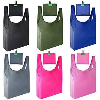 Gogooda Reusable Grocery Bags 6 Pack,Heavy Duty Shopping Bags Large 50LBS with Foldable , Ripstop Grocery Tote bags with Eco-Friendly Polyester Fabric (Navy Blue,Moss, Pink, Rose, Black, Gray )