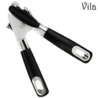 Stainless Steel Can Opener, Manual Lid Lifter, Bottle Opener, Easy To Turn Knob, Long, Comfortable Handles, Sharp Cutting Disc - Silver and Black, For Kitchen, Restaurant, Camping