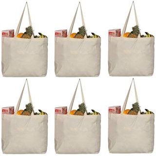 Greenmile 6 Pack Organic Cotton Canvas Reusable Grocery Shopping Tote Bags