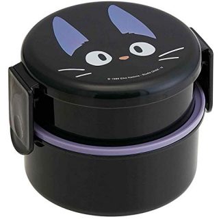 Kiki's Delivery Service 2 Tier Round Bento Lunch Box with Folk (17oz) - Authentic Japanese Design - Microwave Safe - Black