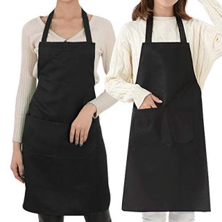 VIGIND Bib Apron,Kitchen Apron,Cooking Apron with 2 Pockets, Unisex Grilling Aprons for Women,Men Chef,BBQ Drawing Apron, Painting (Black,2 Pack)