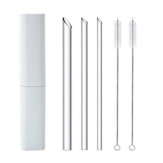 Straight Glass Straws Set with Case,1 Boba Straw + 1 Smoothie Straw + 1 Regular Straw + 1 Portable Travel Case + 2 Cleaning Brushes,Healthy Food Grade Lead Free Borosilicate Glass Straws (Transparent)