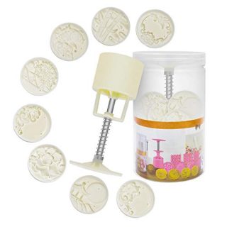 3D Mooncake Mold, Hand Press Moon Cake Maker Cookie Stamps DIY Pastry Tool Mid-autumn Festival 1 Mold 8 Stamps Set 65g