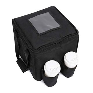 Cherrboll Insulated Pizza Delivery Bag with 4 Cupholders - Commercial Warmer Bag Keep Food Warm/Cold - Reusable Grocery Tote for Uber Eats Doordash Restaurant Catering, Black M