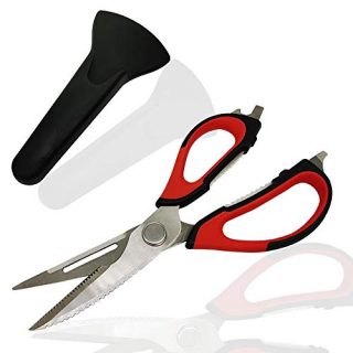 Kitchen Shears Stainless Steel Come Apart Multipurpose 9.1 inches Heavy Duty Sharp Easy Wash with Magnetic Holder for Fridge Kitchen Scissors Black for Food for Pizza Meat Fish Vegetable …