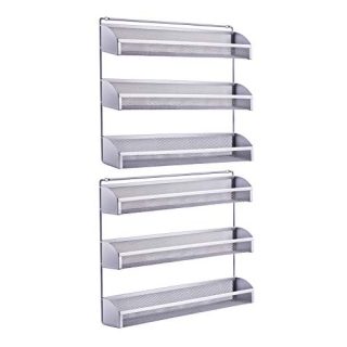 2 Pack- Simple Trending 3 Tier Spice Rack Organizer, Wall Mounted Spice Shelf Storage Holder for Kitchen Cabinet Pantry Door, Silver