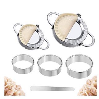 Dumplings Maker, 2pcs Stainless Steel Dumpling Mold and 3pcs Dough Ravioli Skin Press Cutter, 1pcs Stuffing Spoon-Empanadas Press Pie Mold Chinese Dumpling Pierogi Cutter Wrappers Pastry Making Tools