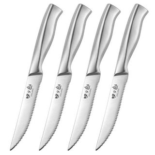 SIXILANG Steak knife Set, 4-Piece Premium Stainless Steel Steak Knives Serrated, Ergonomic Handle Highly Resistant and Durable, 4.5 Inch