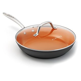Nonstick Ceramic Copper Frying Pan: Non Stick 10 Inches Skillet With Glass Lid - Saute Pan for Gas Electric and Induction Cooktops
