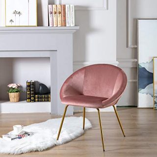 chairus Living Room Chair, Upholstered Side Chair Modern Leisure Velvet Accent Chair with Brass Gold Metal Legs, Vanity Chair for Bedroom Dresser, Tufted Guest Chair Dining Chair, Rose Pink