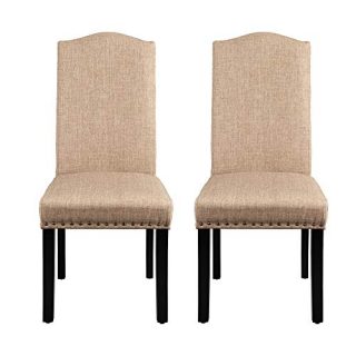Yaheetech Dining Chairs Dining Room Chairs Living Room Chairs with Rubber Wood Legs and Non-woven Fabric, Wedding, Hotel, Restaurants, Kitchen, Hall, Side Chairs with Nailhead Trim, Set of 2, Khaki