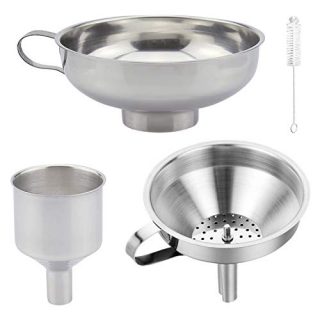 Kitchen Funnel Canning Funnel, 3 Pcs Stainless Steel Funnels Set with Removable Strainer/Filter & Clean Brush for Kitchen, Transferring Spices Liquid Powder Beans, Jar Canning by Rechoo