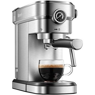 Brewsly 15 Bar Espresso Machine, Stainless Steel Compact Espresso Maker with Milk Frother Wand , Professional Coffee Machine for Espresso, Cappuccino and Latte