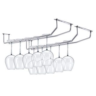 Hokyzam 2 Pack Wine Glass Rack Holder 304 Stainless Steel Stemware Rack Under Cabinet Rack Kitchen Bar Organizer Storage Chrome Finish Wine Glass Hanger, Silver