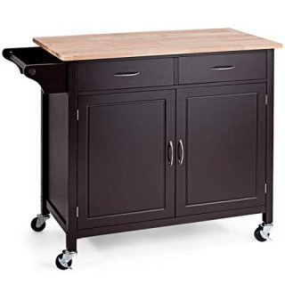 GOFLAME Portable Kitchen Island Cart with Storage and Drawers, Rolling Storage Cabinet Trolley Cart with Lockable Wheels, Home and Restaurant Serving Utility Cart with Wood Top and Towel Rack (Brown)