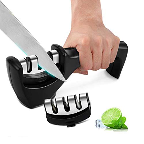 Kitchen Knife Sharpener-3 Slot Chef Knife Repair Tool for Polishing Blunt Blades,Professional Handhled Sharpener Quickly, Safely, and Easy to Use(Black)