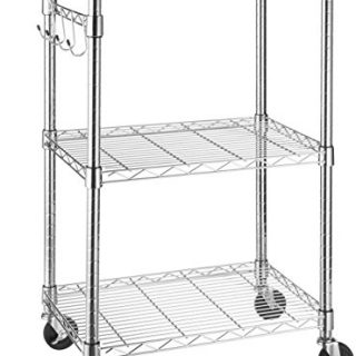 AmazonBasics Kitchen Rolling Microwave Cart on Wheels, Storage Rack, Wood/Chrome