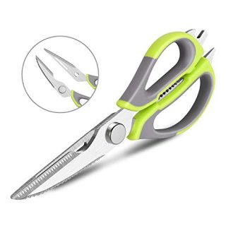 All Purpose Kitchen Shears with Blade Cover - LEEKY Ultra Sharp Stainless heavy duty cooking Scissors for Chicken/Fish/Meat/Vegetables/Herbs，Soft Grip Handles (Light Green)